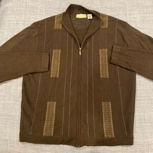 VTG Travelsmith Mens Large Brown Merino Wool Zip 90s Sweater Jacket Grandpacore